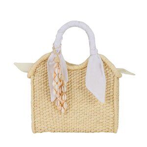 SENSI STUDIO Mini Handbag With Seashell Charm in Natural White New Beach Straw